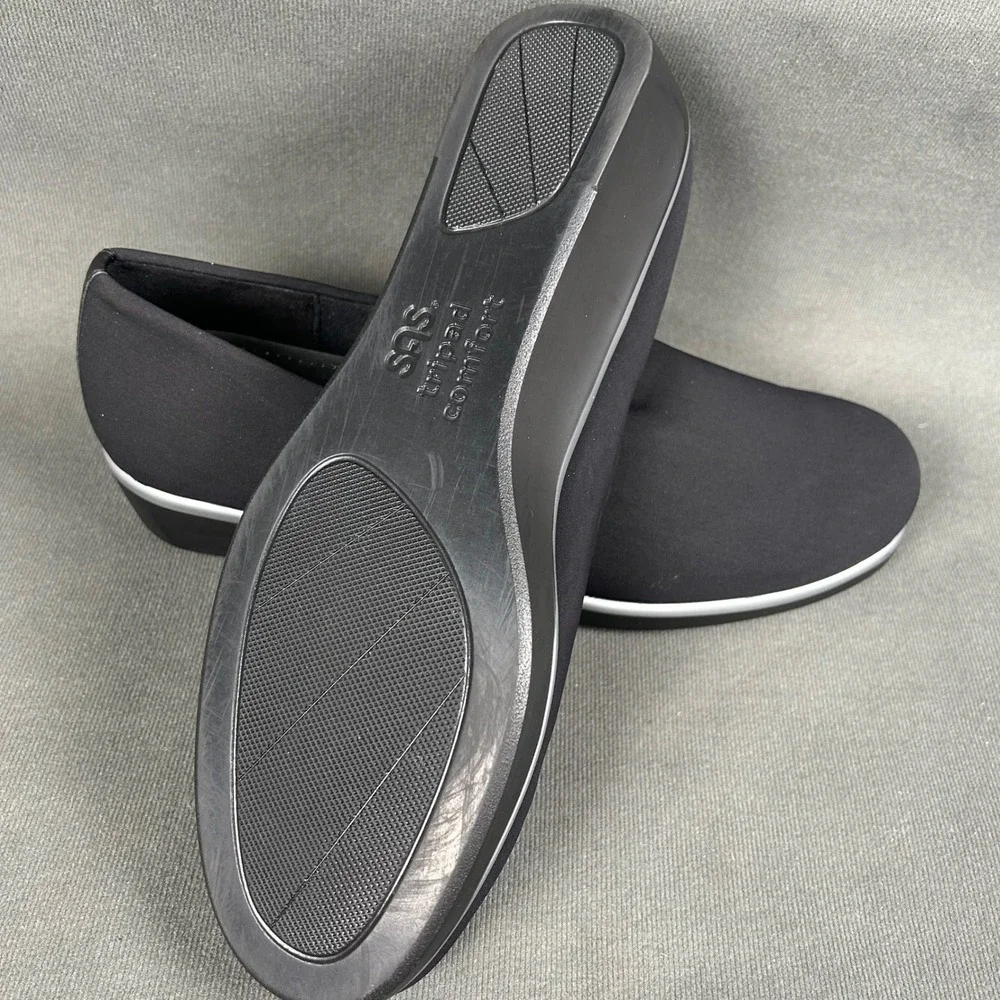 SAS Bliss Comfort Womens 12M‎ Black Stretch Slip On Wedge Loafers Shoes USA